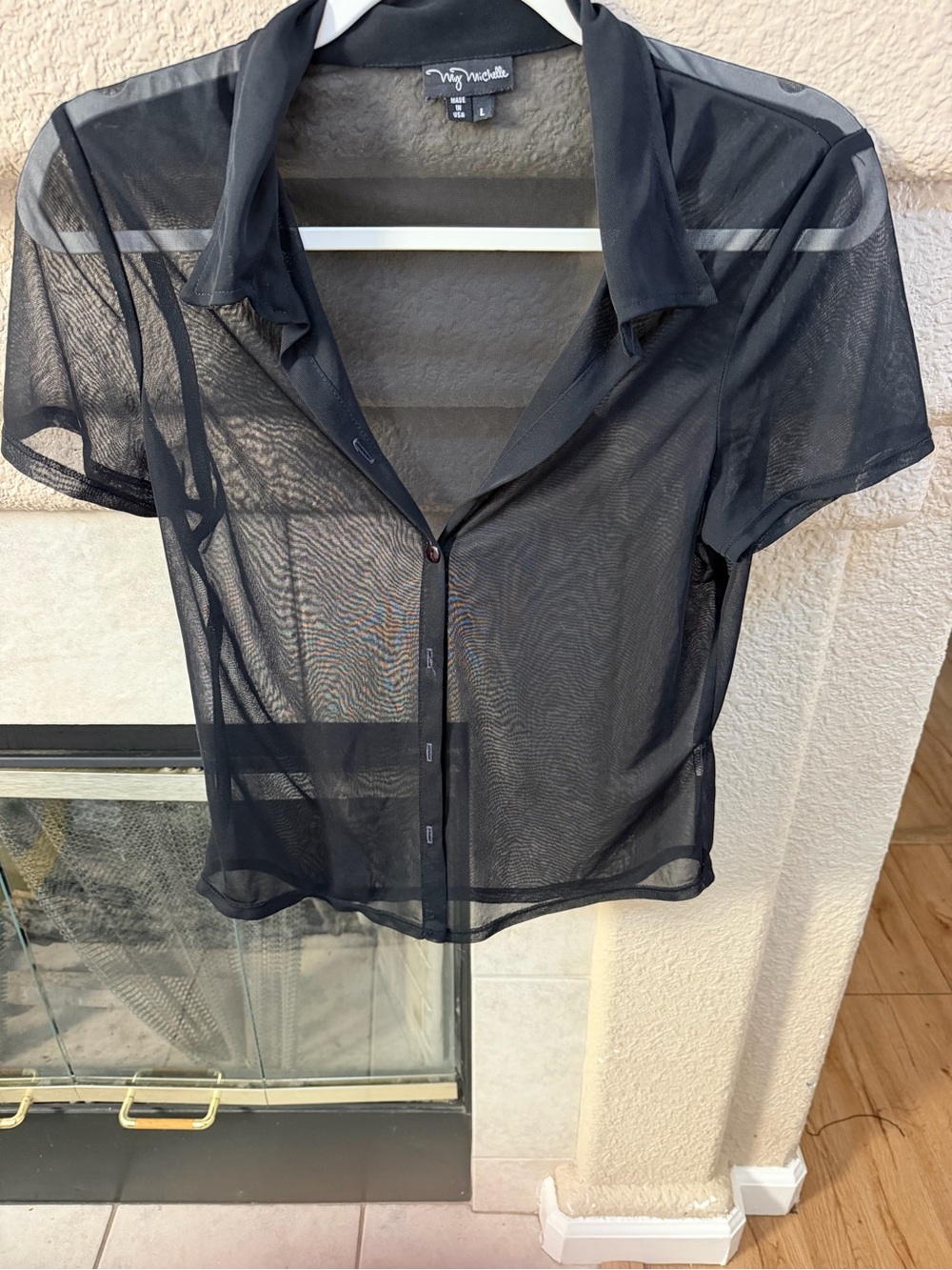 Black Sheer Button-Up Crop Top